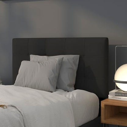 EMMA + OLIVER Size Headboard in Black Twin Quilted Tufted Headboard | Adjustable Bed Rail Slots, Fabric Upholstered - color: Black, size: Twin