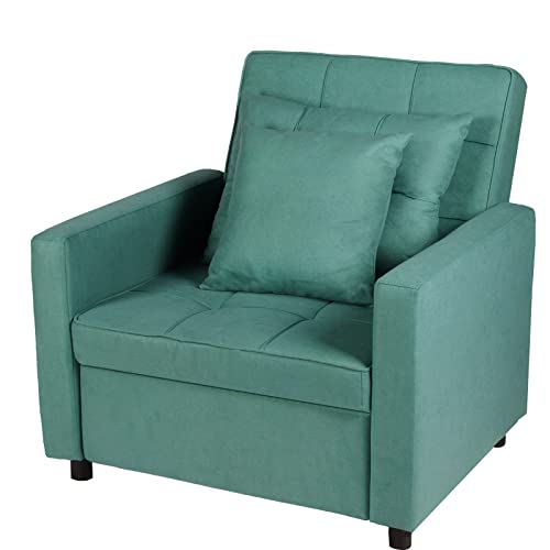 Sofa Bed Chair 3-in-1 Convertible Chair Bed, Lounger Sleeper Chair, Single Recliner for Small Space with Adjustable Backrest (Green) - color: Green
