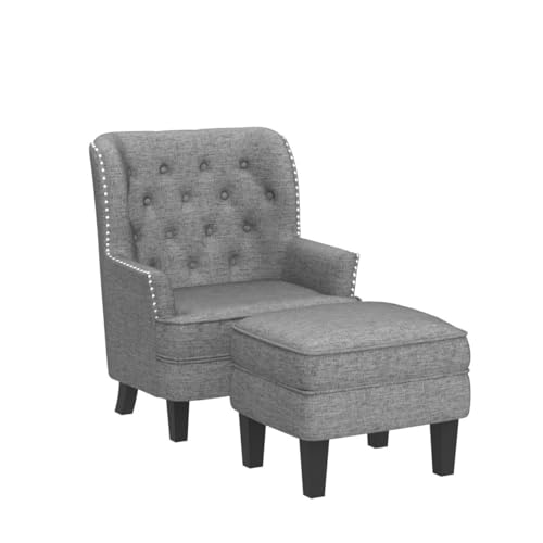 Rosevera Accent Chair and Ottoman Set - Button Tufted Armchair for Living Room, Bedroom, Reading - Mid-Century Modern Lounge Chair Set - Gray - color: Polyester Light Grey With Ottoman