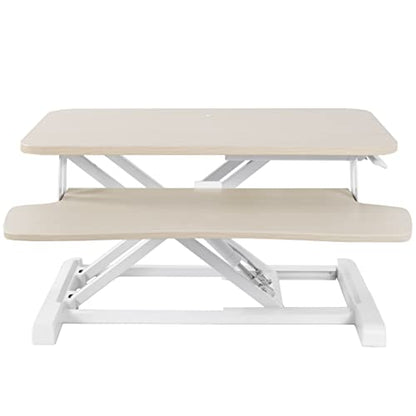 VIVO 26 inch Desk Converter, K Series, Height Adjustable Sit to Stand Riser, Dual Monitor and Laptop Workstation with Keyboard Tray, Light Wood Top, White Frame, DESK-V026KF | Height Adjustable, Stand Up Desk Riser, Wide Keyboard Tray, Dual Monitor and La