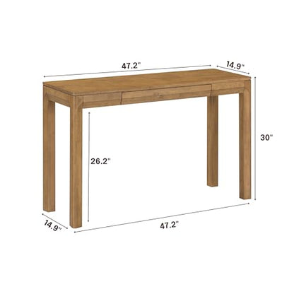 Flow 47-Inch Console Table, Modern Solid Wood Entryway Table with Hidden Drawer, Waterproof & Heat Resistant, Narrow Table for Hallway, Living Room & Foyer, Teak Look - color: Teak Look, size: 47 Inch, style: Console