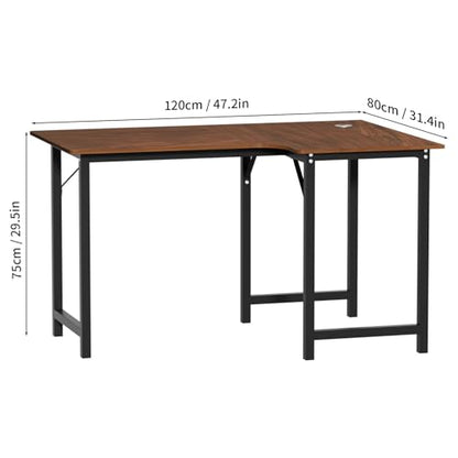 Computer Desk, 47 inch L Shaped Computer Desk, Reversible Home Office Corner Desks for Writing Study Work Executive, Bedroom Wood Table Workstation Desks