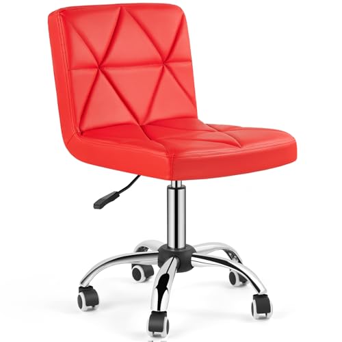 COSVALVE Armless Swivel Office Chair with Wheels, Adjustable Height | Armless Mid Back Chair With 360° Swivel, Adjustable Height & Rolling Wheels, Ideal For Home Offices, Conferences & Salons - color: Red