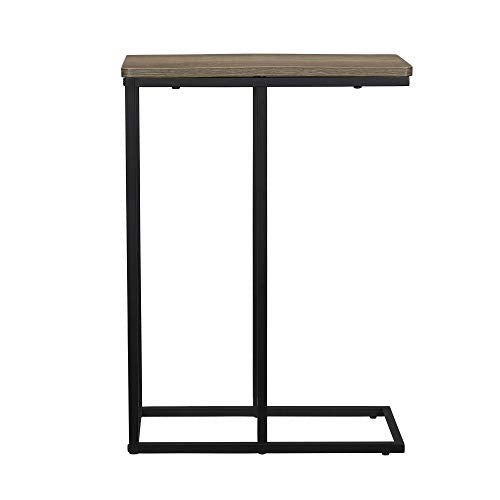 Household Essentials Ashwood Industrial Narrow End Table | Metal C Shaped Frame and Rectangle Faux Wood Top, C Table - color: Ashwood