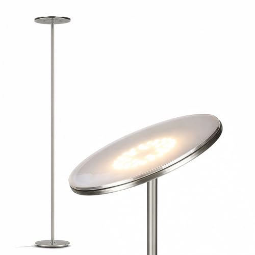 Brightech Sky LED Floor lamp, Torchiere Super Bright Floor Lamp for Living Room Decor & Office - Dimmable, Tall Standing Lamp with Warm Light for Bedroom & Reading - Brushed Nickel - color: Brushed Nickel