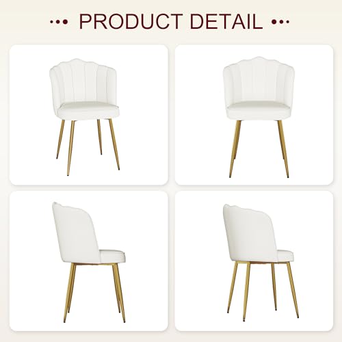 VECELO Velvet Dining Chairs Set of 6, Modern Upholstered Kitchen Chairs with Thick Cushions, Curved Padded Backrest and Metal Legs, for Kitchen, Dining Room, Living Room, White - color: White, size: Set of 6