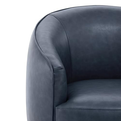 CHITA Leather Barrel Swivel Accent Chair, Wood Frame, Fully Assembled, Blue | Modern Armchair with FSC Certified Wood Frame, Living Room Chair for bedroom & office, 31.5"Dx32.3"Wx28.7"H, 350 Lbs Capacity - color: Blue - Faux Leather