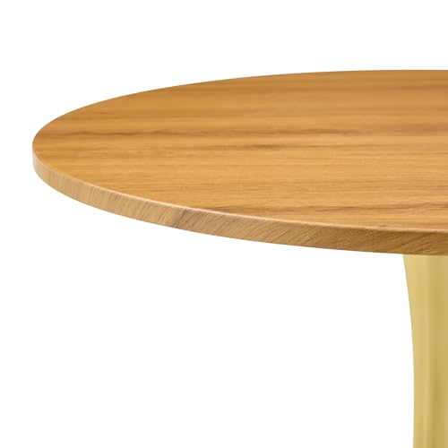 31.5" Round Dining Table, Mid-Century Modern Tulip Table with Thickened Tabletop & Metal Pedestal, Circle Bistro Table for Kitchen, Small Places, Apartments, Cafe - color: Wood Gold, size: 31.5" dining table