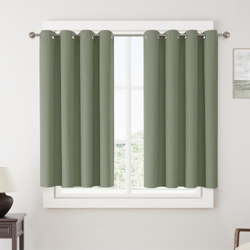 ChrisDowa Sage Green Blackout Curtains 45 Inches Long 2 Panels for Bedroom | Room Darkening,Light Blocking,Thermal Insulated,Faux Linen,Farmhouse,Grommet,Window Treatment,Drapes,Living Room,52x45 - color: Sage Green, size: 52"W x 45"L (Pack of 2)