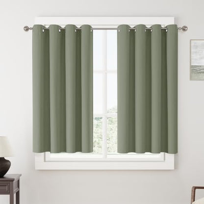ChrisDowa Sage Green Blackout Curtains 45 Inches Long 2 Panels for Bedroom | Room Darkening,Light Blocking,Thermal Insulated,Faux Linen,Farmhouse,Grommet,Window Treatment,Drapes,Living Room,52x45 - color: Sage Green, size: 52"W x 45"L (Pack of 2)