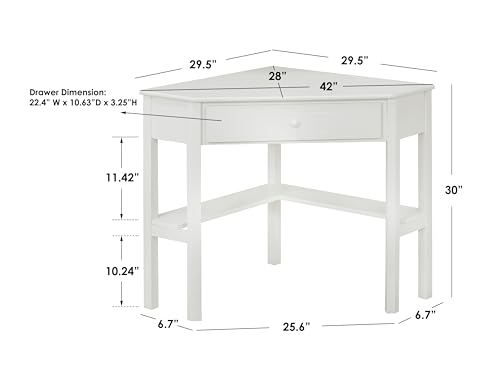 Ellen Wood Small Corner Desk with Wooden Knob Storage Drawer and Shelf – Compact Computer Table for Home Office, Bedroom, or Study (Antique White) - color: Antique White