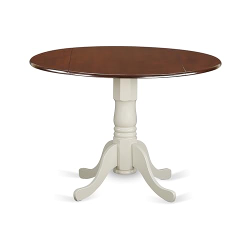 East West Furniture DLT-MLW-TP Dublin Modern Dining Table - a Round Kitchen Table Top with Dropleaf & Pedestal Base, 42x42 Inch, Mahogany & Linen White - color: Mahogany & Linen White