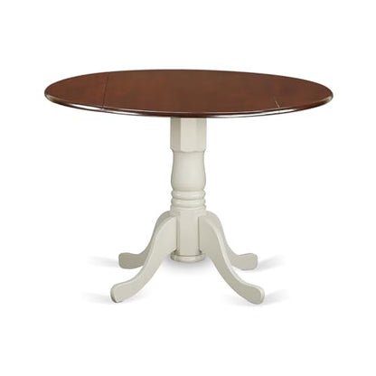 East West Furniture DLT-MLW-TP Dublin Modern Dining Table - a Round Kitchen Table Top with Dropleaf & Pedestal Base, 42x42 Inch, Mahogany & Linen White - color: Mahogany & Linen White