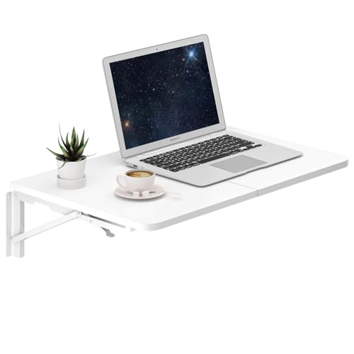 TEAMIX Wall Mounted Folding Table, White Floating Desk for Small Spaces Laundry Shelf with Heavy Duty Brackets Floating Desk for Garage, Utility Room, Kitchen, Laundry Room - color: White, size: 22"W x 15.7"D