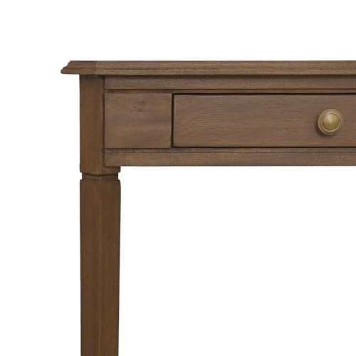 Marnie Natural Narrow Console Table for Entryway with Drawer | 23.75-inch slim hallway table with lower shelf, natural wood finish, French country storage furniture for small spaces - color: Brown