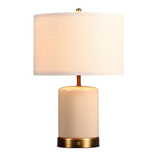 O’Bright Dune - Battery Powered Table Lamp, Rechargeable Cordless Ceramic Lamp, Full-Size 19.5 Inch Height, Dimmable, Smart Safety Protection, Type-C Fast Charging, LED Bulb Included, Cream White - color: Cream White, size: 19.5-inch