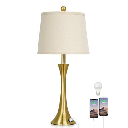 Rinweey 27.5" Gold Lamps for Living Room, Touch Control 3-Way Dimmable Bedside Nightstand Lamps Bedroom Lamp,Modern Gold Table Lamp with USB A+C Ports,Tall Lamps for Living Room End Table（1Pack） - color: Gold (1 Pack)
