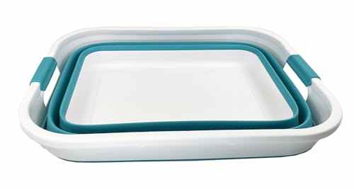 SAMMART 41L (10.8 gallons) Collapsible Plastic Laundry Washing Tub/Basket-Foldable Pop Up Storage Container/Organizer-Portable Laundry Hamper-Space Saving (1, White/Ceramic Blue) - color: White/Ceramic Blue