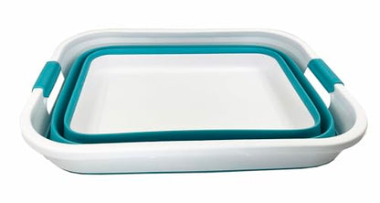 SAMMART 41L (10.8 gallons) Collapsible Plastic Laundry Washing Tub/Basket-Foldable Pop Up Storage Container/Organizer-Portable Laundry Hamper-Space Saving (1, White/Ceramic Blue) - color: White/Ceramic Blue