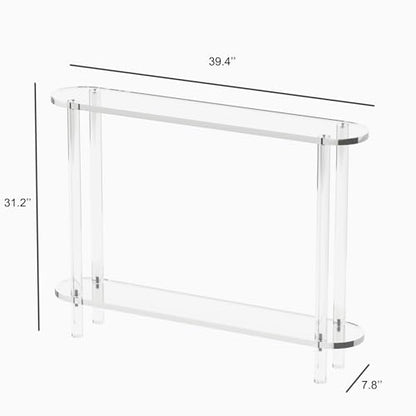 Acrylic Console Table 7.8" D x 39.4" W x 31.2" H, Narrow Console Table, Skinny Entryway Table for Sofa, Foyer, Hallway, Living Room, Modern, 2-Tier, Clear