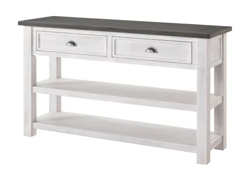 Martin Svensson Home Monterey Solid Wood Sofa Console Table, White & Grey | Farmhouse Style, Pine Wood, Two Drawers, Two Open Shelves for Storage - color: White With Grey Top