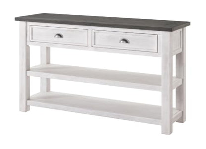 Martin Svensson Home Monterey Solid Wood Sofa Console Table, White & Grey | Farmhouse Style, Pine Wood, Two Drawers, Two Open Shelves for Storage - color: White With Grey Top