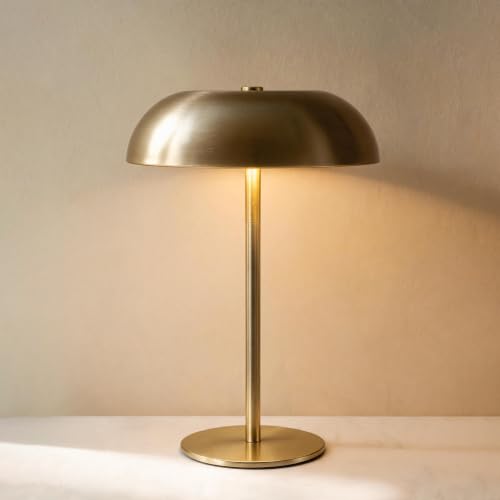 Portable LED Mushroom Table Lamp, Cordless Gold Table Lamp with 3 Color Stepless Dimming, Touch Control, Adjustable Height, Touch Lamp for Nightstand, Bedroom, Coffee Table, Bar, Restaurant (Golden) - color: Golden