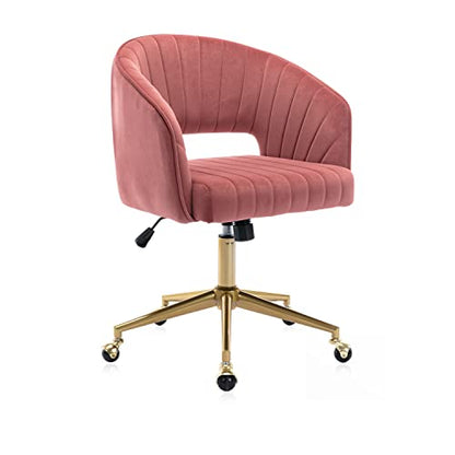 Eifizek Velvet Office Desk Chair, Modern Adjustable Home Desk Chair with Wheels, Swivel Vanity Chair for Bedroom, Office, Vanity Study (Bean Paste Red) - color: Bean Paste Red