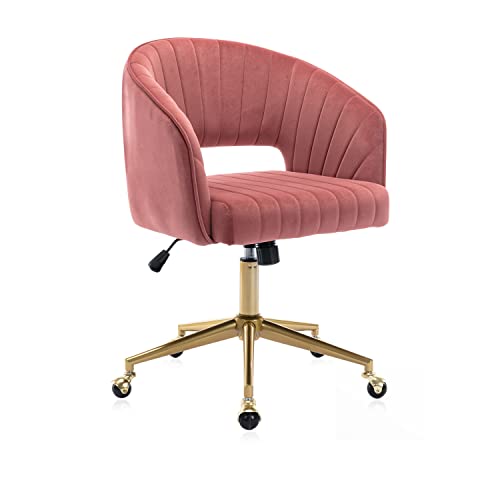 Eifizek Velvet Office Desk Chair, Modern Adjustable Home Desk Chair with Wheels, Swivel Vanity Chair for Bedroom, Office, Vanity Study (Bean Paste Red) - color: Bean Paste Red