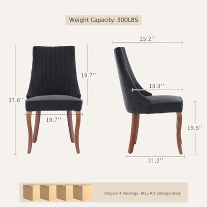 Upholstered Dining Chairs Set of 8, High Back Side Chairs for Kitchen and Dining Room, Mid-Century Modern Fabric Seating with Solid Wood Legs, Black - color: Black, size: Set of 8