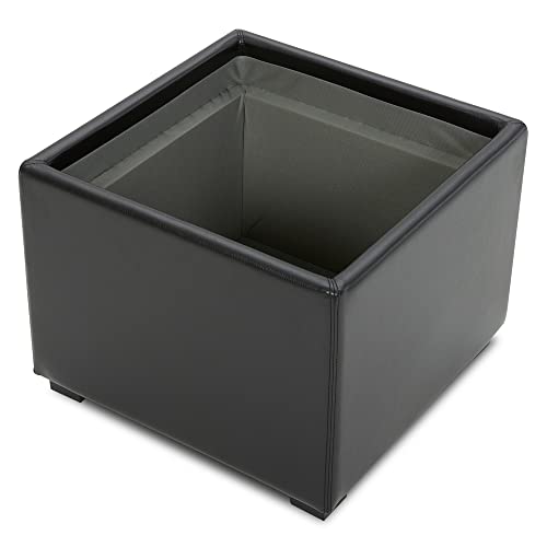 CHITA Storage Ottoman Cube with Tray Lid, Small Footstool with Storage, Square End Table for Living Room and Bedroom, Faux Leather in Black - color: Black