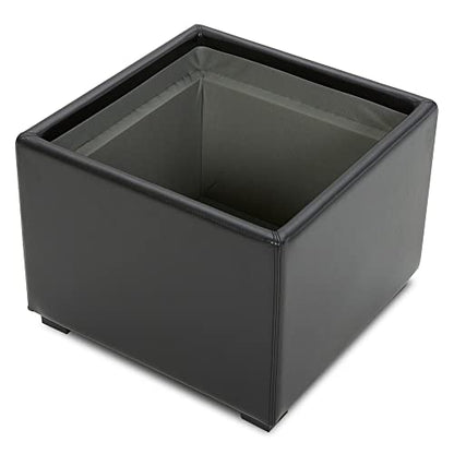 CHITA Storage Ottoman Cube with Tray Lid, Small Footstool with Storage, Square End Table for Living Room and Bedroom, Faux Leather in Black - color: Black