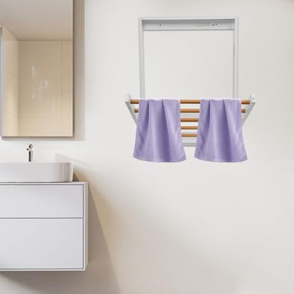 Wall Mounted Clothes Drying Rack, Folding Laundry Drying Rack with 5 Wooden Rods, 11LBS Capacity Retractable Clothes Airer for Bathroom Laundry Room Balcony