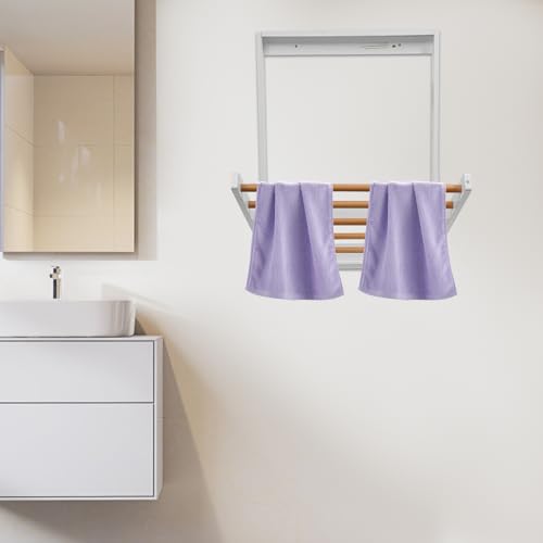 Wall Mounted Clothes Drying Rack Wood Laundry Rack Space-Saving, Folding Clothes Drying Rack for Laundry Room, Bathroom, Apartments White 23.6×2.4×31.5in