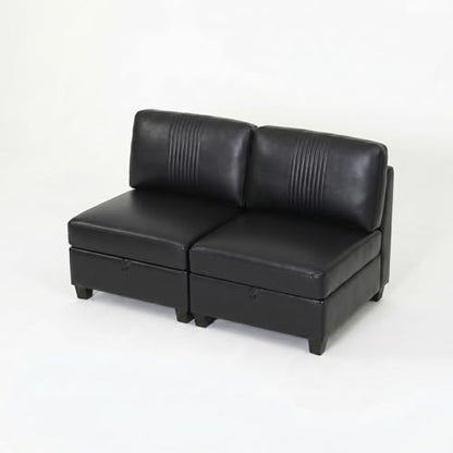 Modern 2 Seaters Modular Sofa with Storage & Sleeper Function, Comfy PU Loveseat Couches for Small Spaces - color: Black