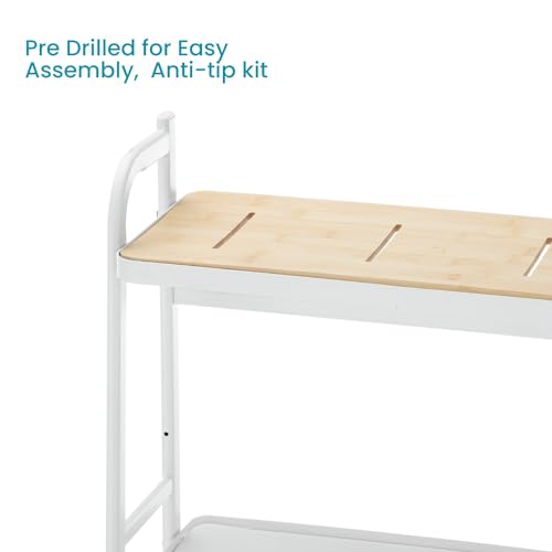 Home Zone Living Tall White Bookshelf with 5-Tier Open Display Shelves | Wide Steel Frame Design with Bamboo Accent Top Shelf - color: 5-tier Wide