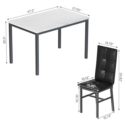 Hooseng Dining Table Set for 4, Faux Marble Small Kitchen Table with 4 PU Leather Chairs, Modern 5 Piece Dinner Table Set for Dining Room, Breakfast Nook, Samll Space, White & Black - color: White