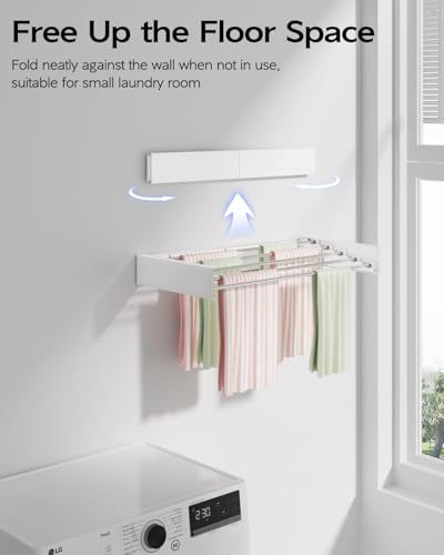 Vikaqi Wall Mounted Clothes Drying Rack 23.6", Foldable Wall Mount Laundry Rack Folding Indoor, Drying Rack Clothing Collapsible, Hidden Space Saver with Wall Template, 5 Rods, White - color: White, size: 23.6" Wide