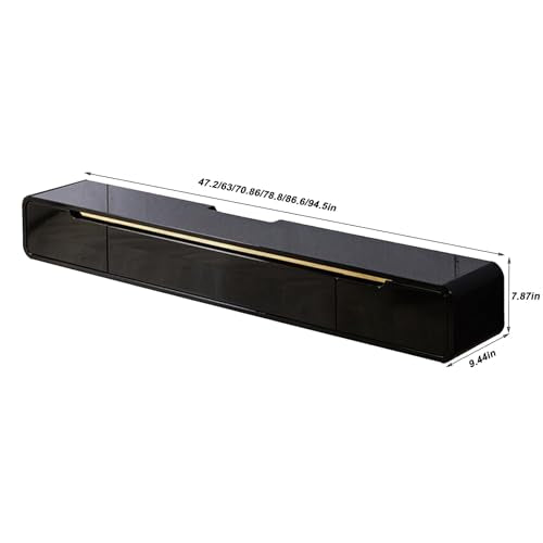 Solid Wood Floating TV Stand Wall Mounted, Black, 78.7" Wall Mounted Entertainment Center Console, Hanging tv Media Shelf for Living Room, Bedroom (DSGBLACK-A, 78.7IN) - color: Dsgblack-a, size: 78.7IN