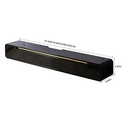 Solid Wood Floating TV Stand Wall Mounted, Black, 70.86" Wall Mounted Entertainment Center Console, Hanging tv Media Shelf for Living Room, Bedroom (DSGBLACK-A, 70.86IN) - color: Dsgblack-a, size: 70.86IN