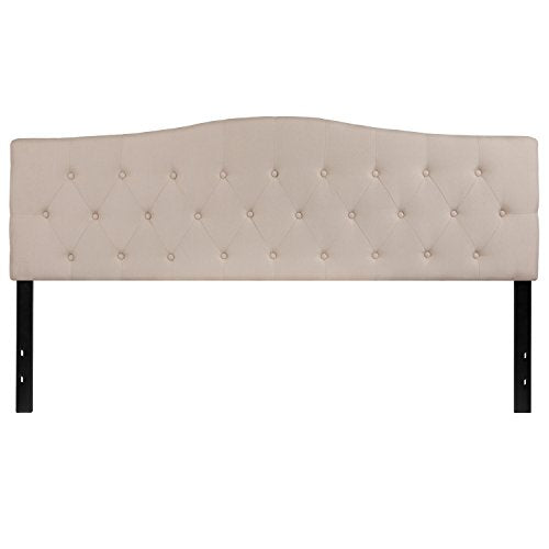 EMMA + OLIVER Tufted Upholstered King Size Headboard in Beige Fabric - color: Beige, size: King