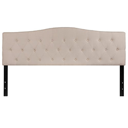 Emma + Oliver Beige King Tufted Headboard | Adjustable Bed Rail Slots, Fabric Upholstered - color: Beige, size: King