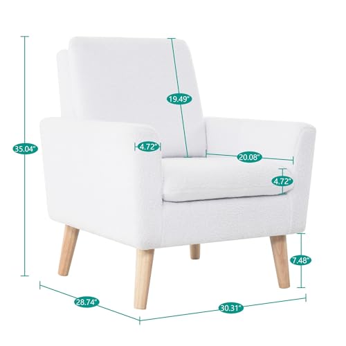 Naomi Home Frida Fleece Minimalist Accent Chair, White | Thick Cushions, Ergonomic Backrest, Solid Oak Legs, Cozy Reading Chair, Modern Living Room Seating - color: White, style: Classic