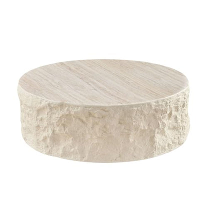 RoundCoffee Table, Modern Drum Design, Circle Fiberglass Coffee Table, End Table for Living Room, Apartment, No Assembly Required (35.43'' Cement Stone Pattern) - color: 35.43'' Cement Stone Pattern