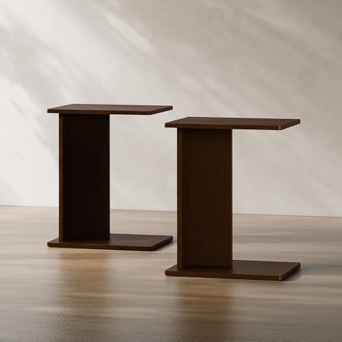 RECCI Solid Bamboo C-Shaped End Table Set of 2 for Couch and Sofa, Sustainable Mid-Century Modern Wood Side Table for Living Room or Bedroom, Easy Assembly C Table Nightstand (Espresso Brown) - color: Espresso Brown