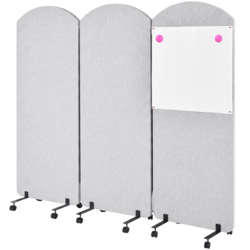 3-Panel Office wall Divider W/Wheels, 72 x 66 in Portable Partition wall | Office Dividers for Sound Proofing & Reducing, Freestandings Privacy Cubicle Temporary Wall with Whiteboards, pen, thumbtacks - color: Light Gray