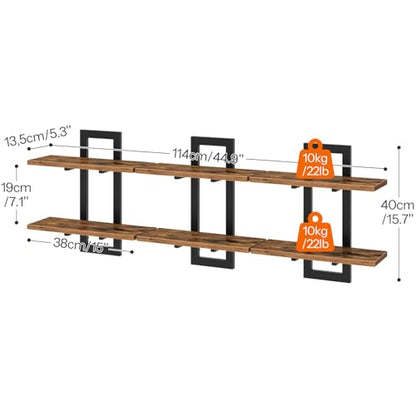 HOOBRO Floating Shelves, 15 Inch Wall Shelf Set of 3, Wall Mounted Storage Shelves 2-Tier, Hanging Bathroom Shelves, for Living Room, Bedroom, Bathroom, Kitchen, Rustic Brown and Black BF32BJP301 - color: Rustic Brown + Black