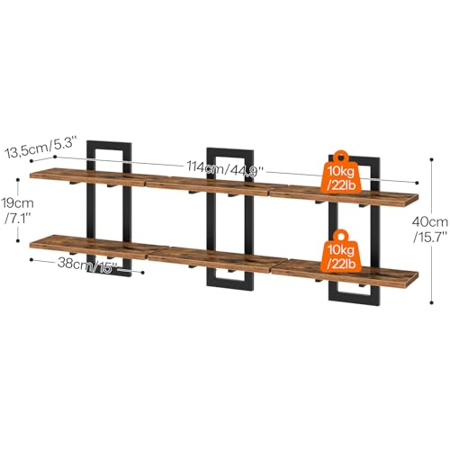 HOOBRO Floating Shelves, 15 Inch Wall Shelf Set of 3, Wall Mounted Storage Shelves 2-Tier, Hanging Bathroom Shelves, for Living Room, Bedroom, Bathroom, Kitchen, Rustic Brown and Black BF32BJP301 - color: Rustic Brown + Black
