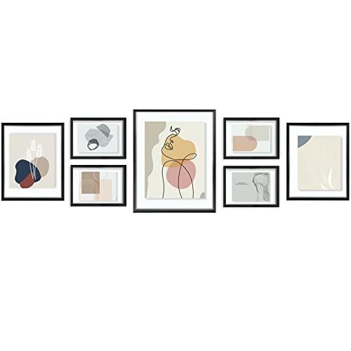Golden State Art 7 Pack Aluminum Floating Frames Included 5x7 8x10 11x14 | Black, One 11x14 Two 8x10 Four 5x7 Frames, Wall Mount Display, Fit for Pictures, Pressed Flowers Any Size up to Frame Size - color: Black, size: Floating Style