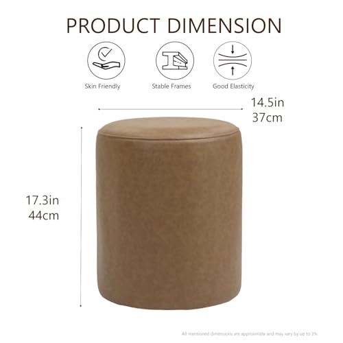 Modern Round Ottoman with Soft Padded Seat, Multifunctional Vanity Stool for Makeup, Upholstered Footrest Stool Ottoman Foot Stool for Living Room, Bedroom - color: Camel Brown